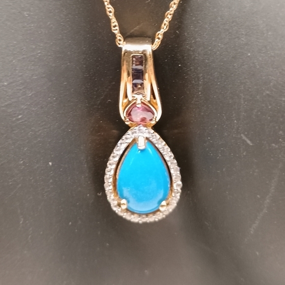 Gold Turquoise Ring And Necklace Set With Red And Purple Gemstones. - Picture 3 of 9